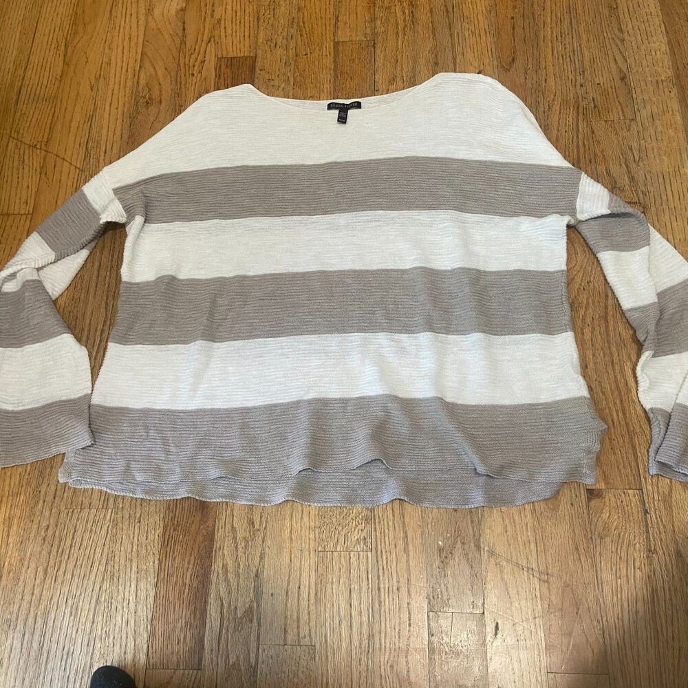 Eileen Fisher Women's M Organic Cotton and Linen Striped Knit Sweater